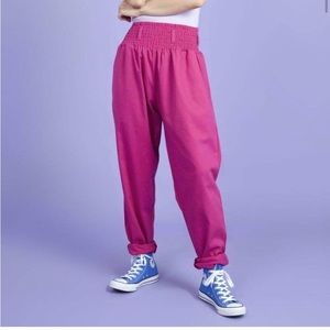 Lucy & Yak Alexa Pink and Blue Print Organic Cotton High Waist Retro Trousers